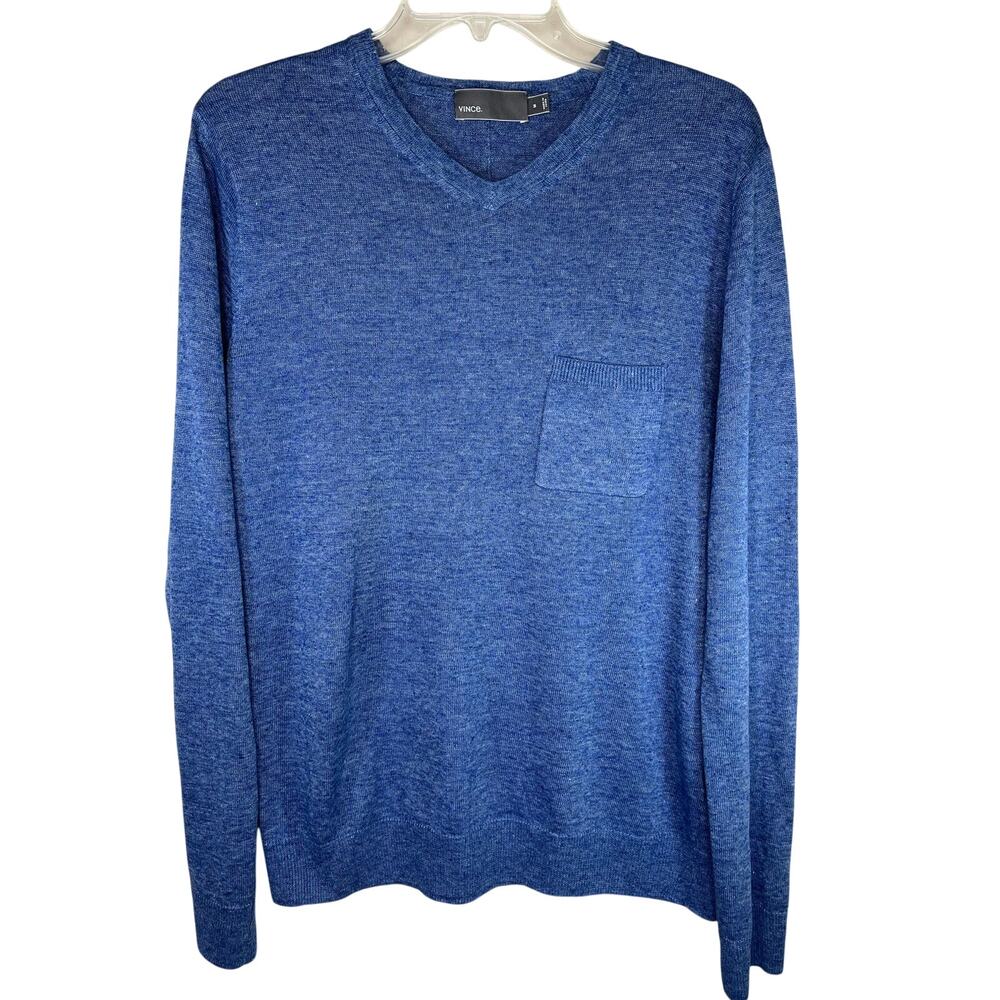 Vince long sleeve V-neck linen blend sweater, blue, size M, EUC
